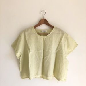 BRYN WALKER lemon yellow linen short sleeve top